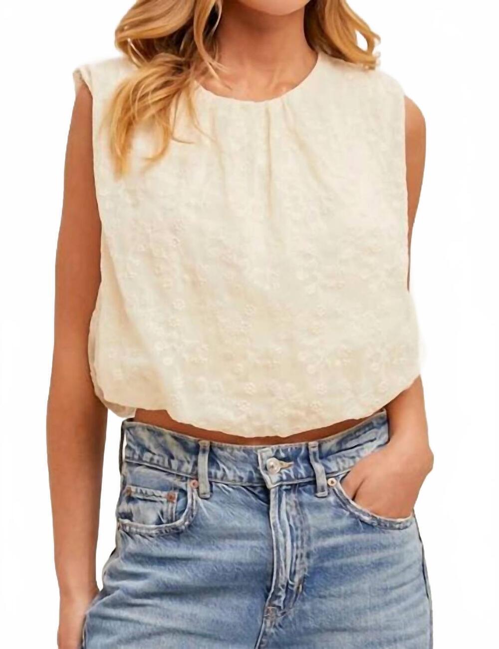 NEW HEM & THREAD embroidered bubble hem sleeveless top in cream